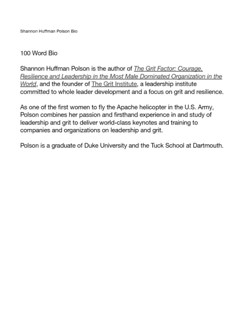 Preview of Shannon Huffman Polson's 100-word bio