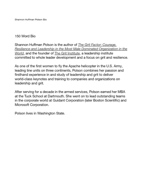 Preview of Shannon Huffman Polson's 150-word bio